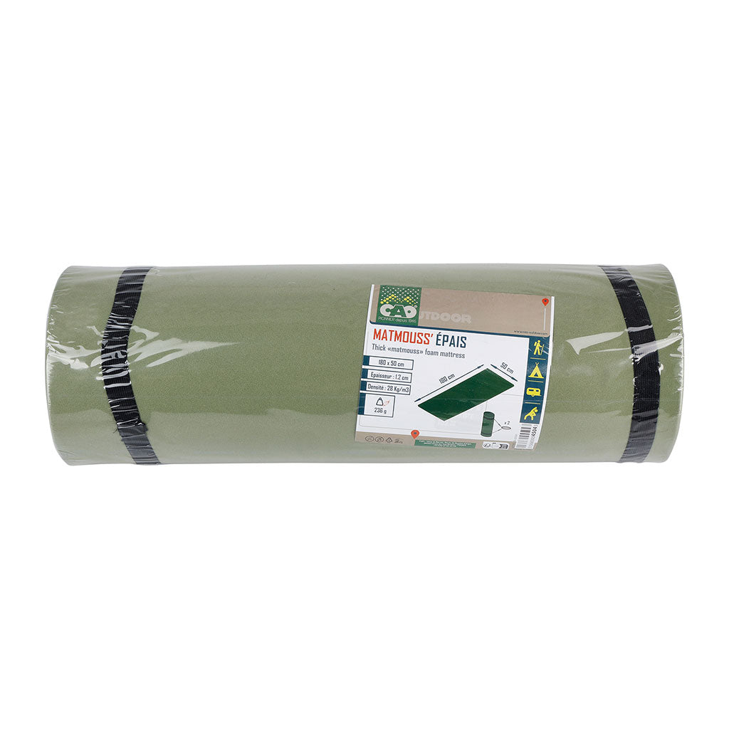 Tapis de sol Ares en mousse épaisse 12 mm 180 x 50 cm avec deux sangles élastiques