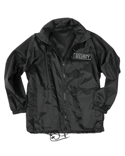 Veste coupe-vent Mil-Tec Security en nylon avec capuche intégrée et écusson amovible