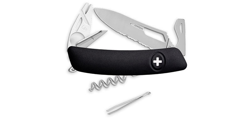 Couteau suisse Swiza SH03 tire-tique Allmatt synthétique lame ondulée une main