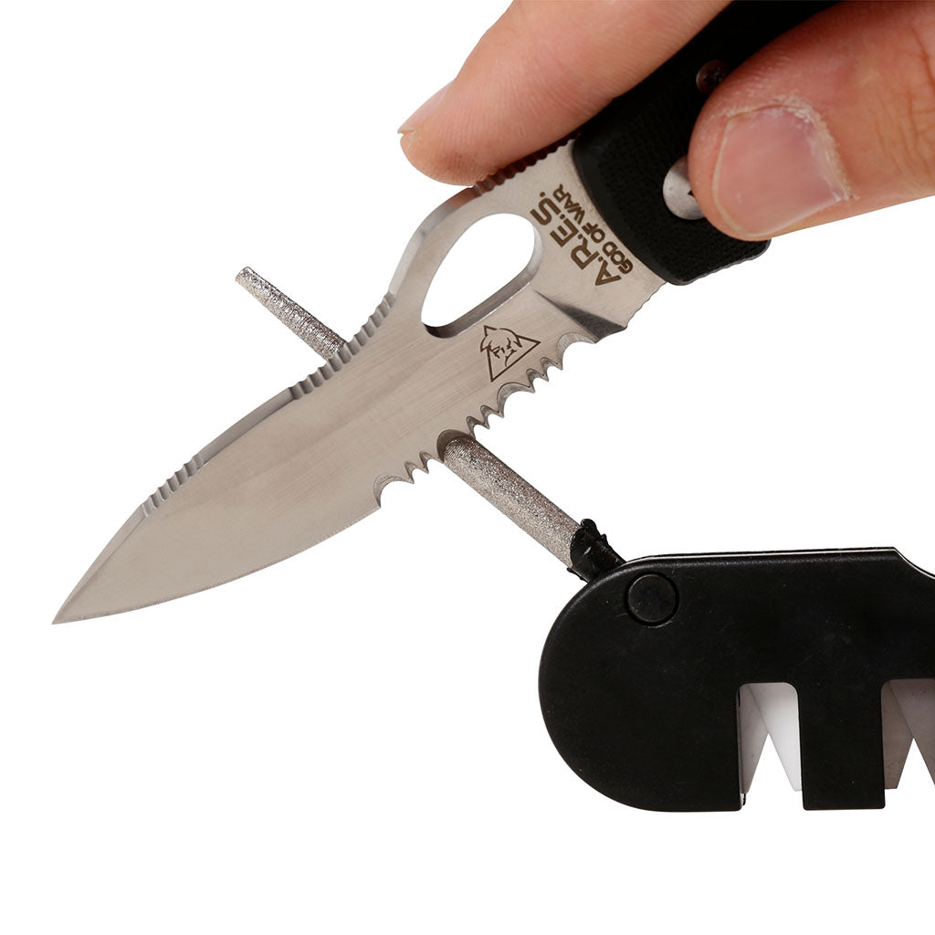 Affûteur de poche Ares à trois abrasifs carbure de tungstène céramique et diamant