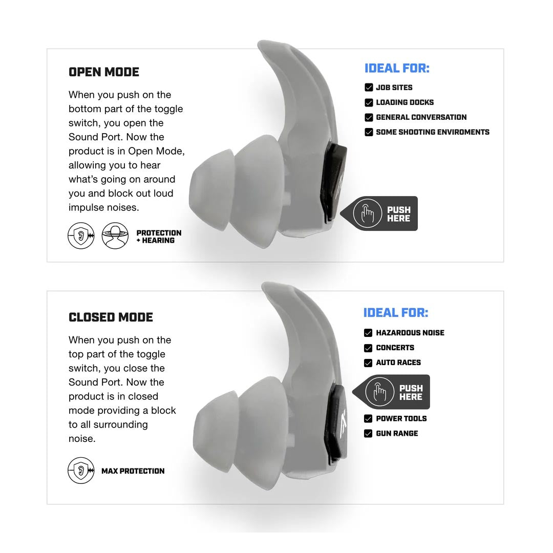 Bouchons d'oreilles AXIL X30i Impulse à valve commutable SNR 25 dB et IPIL 31 dB en mousse