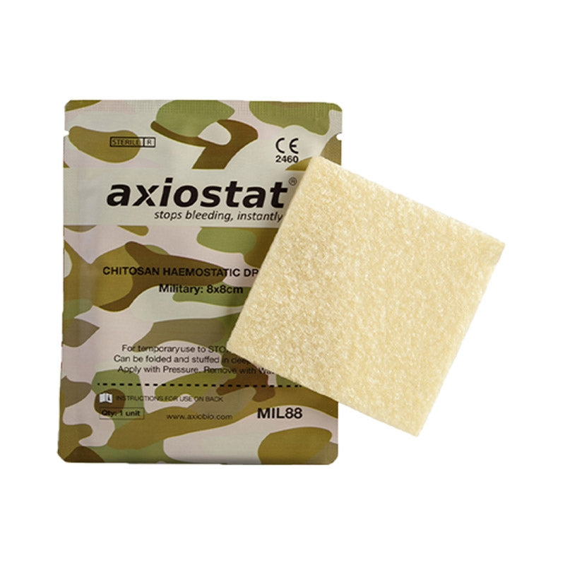 Pansement compressif hémostatique Axiostat MIL88 100 % chitosan 8 × 8 cm épaisseur 0,4 cm