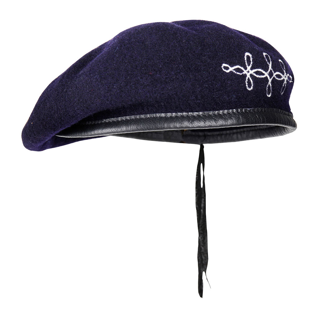 Béret bleu marine hongroise Le Centurion 100% laine mérinos, bord cuir et doublure