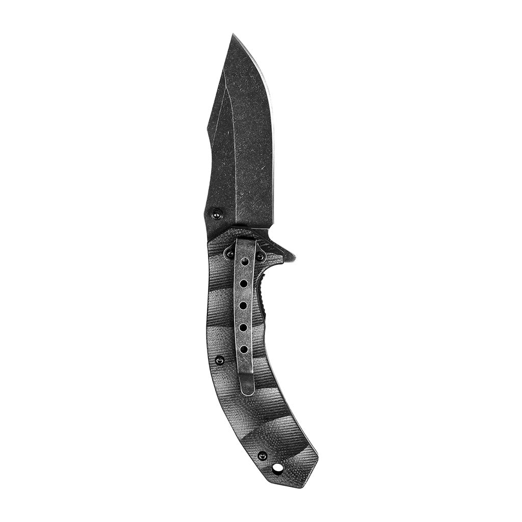 Couteau pliant Ares Black Stone manche G10 longueur dépliée 19 cm avec étui en nylon
