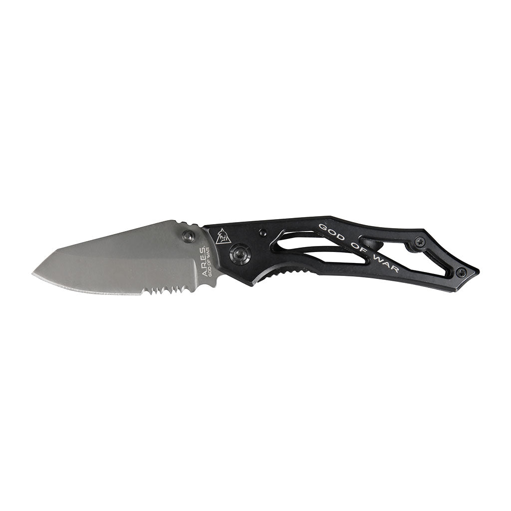 Couteau pliant Ares Mini Dague Black Series manche métal ajouré avec étui de ceinture