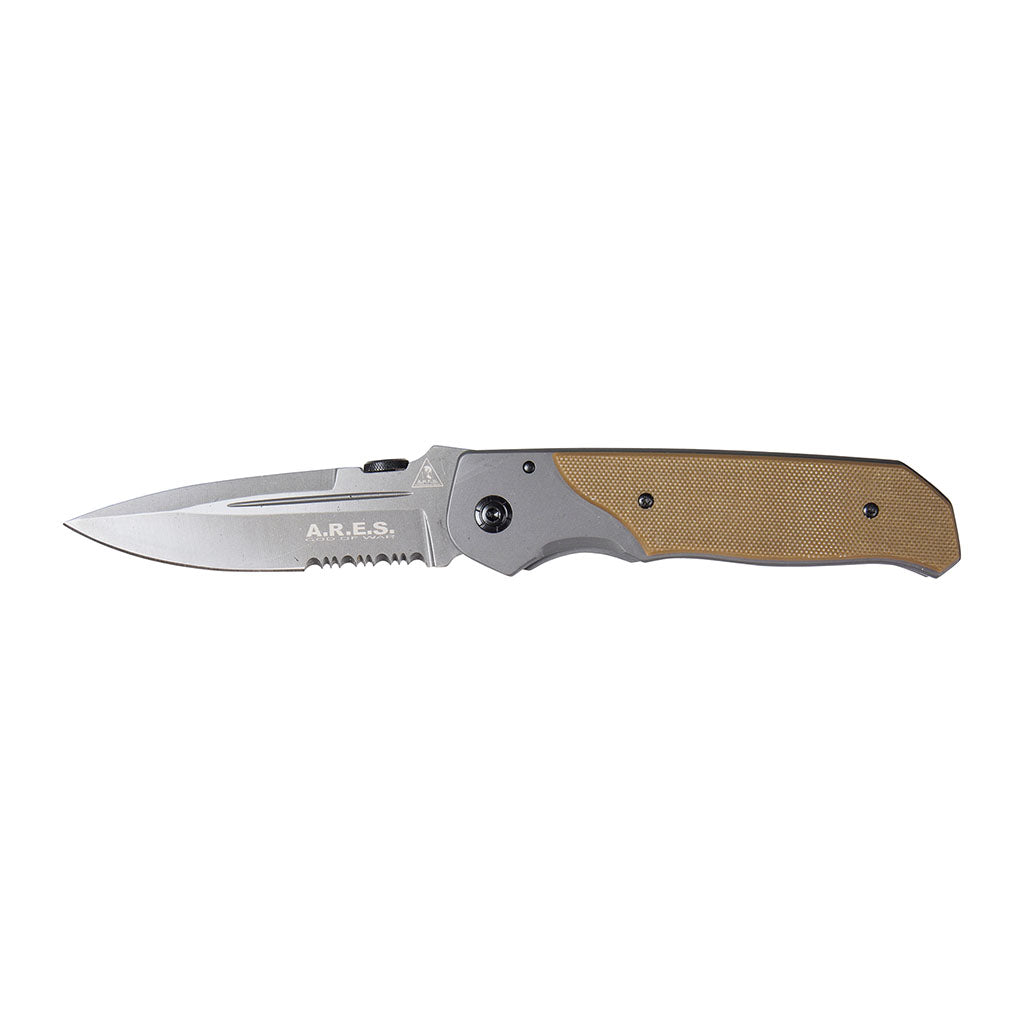 Couteau pliant Ares Sand Warior à lame semi-crantée avec étui de ceinture