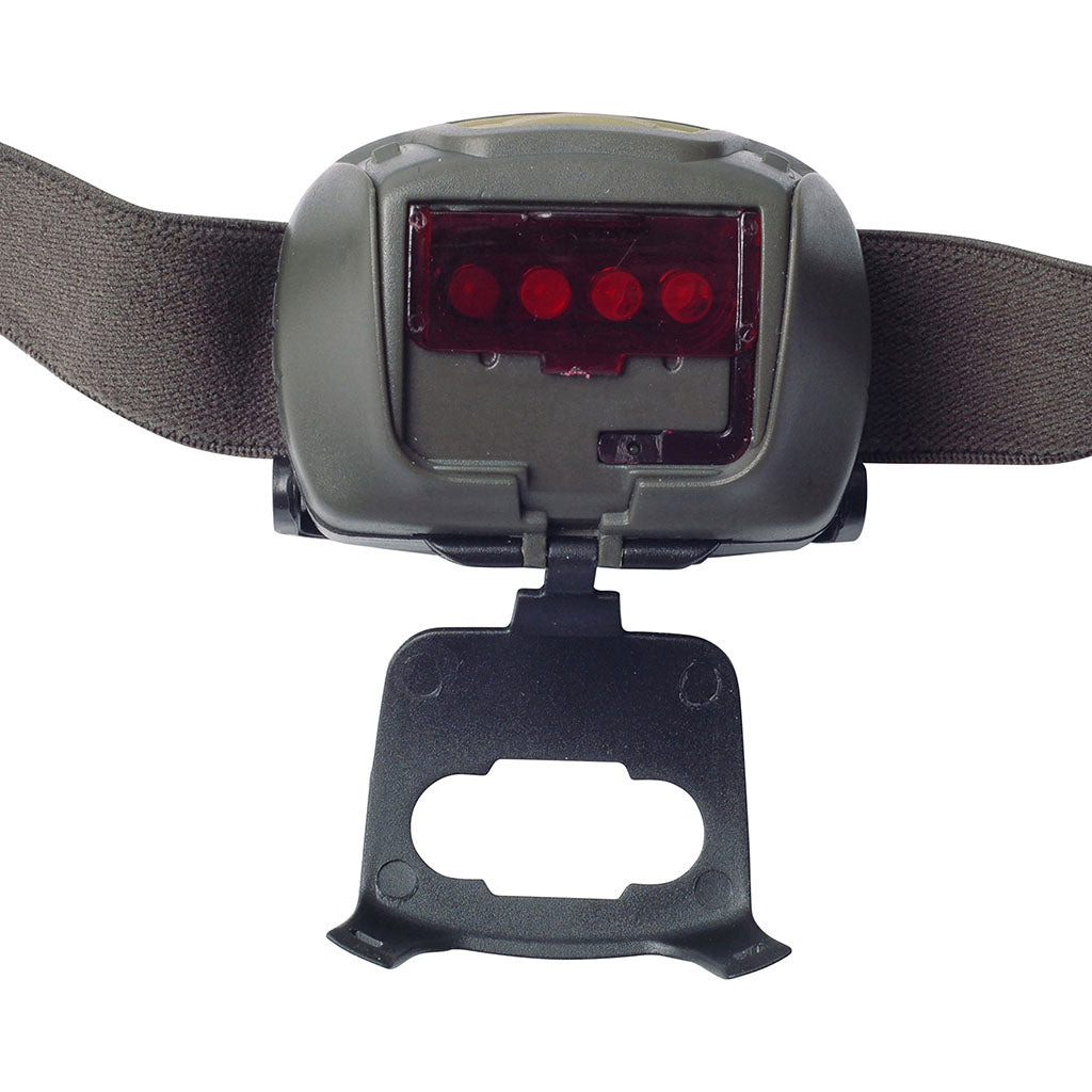 Lampe frontale Ares à quatre diodes avec filtre coulissant et trois modes sur 3 piles AAA