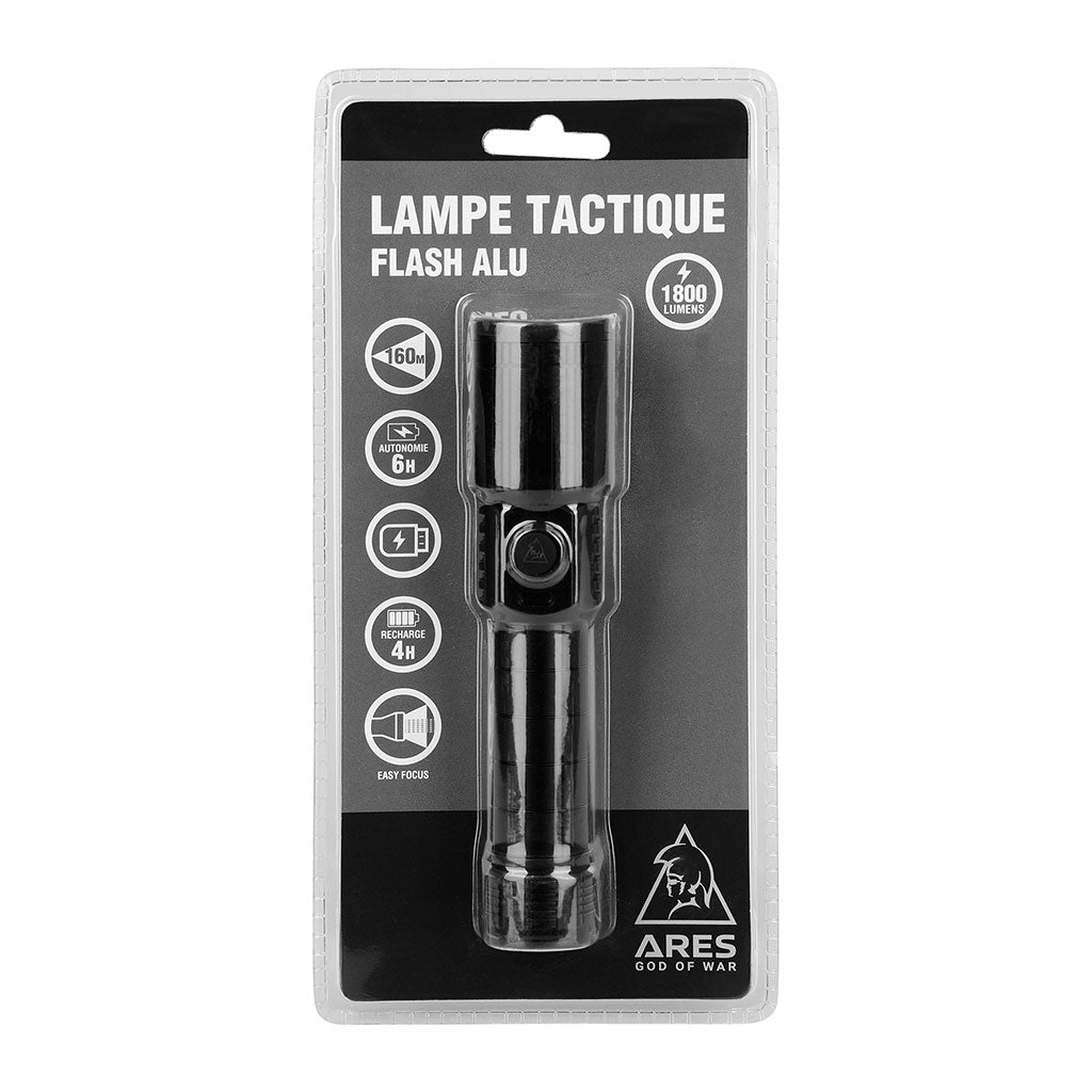 Lampe torche tactique Ares en aluminium 1800 lumens rechargeable avec batterie externe