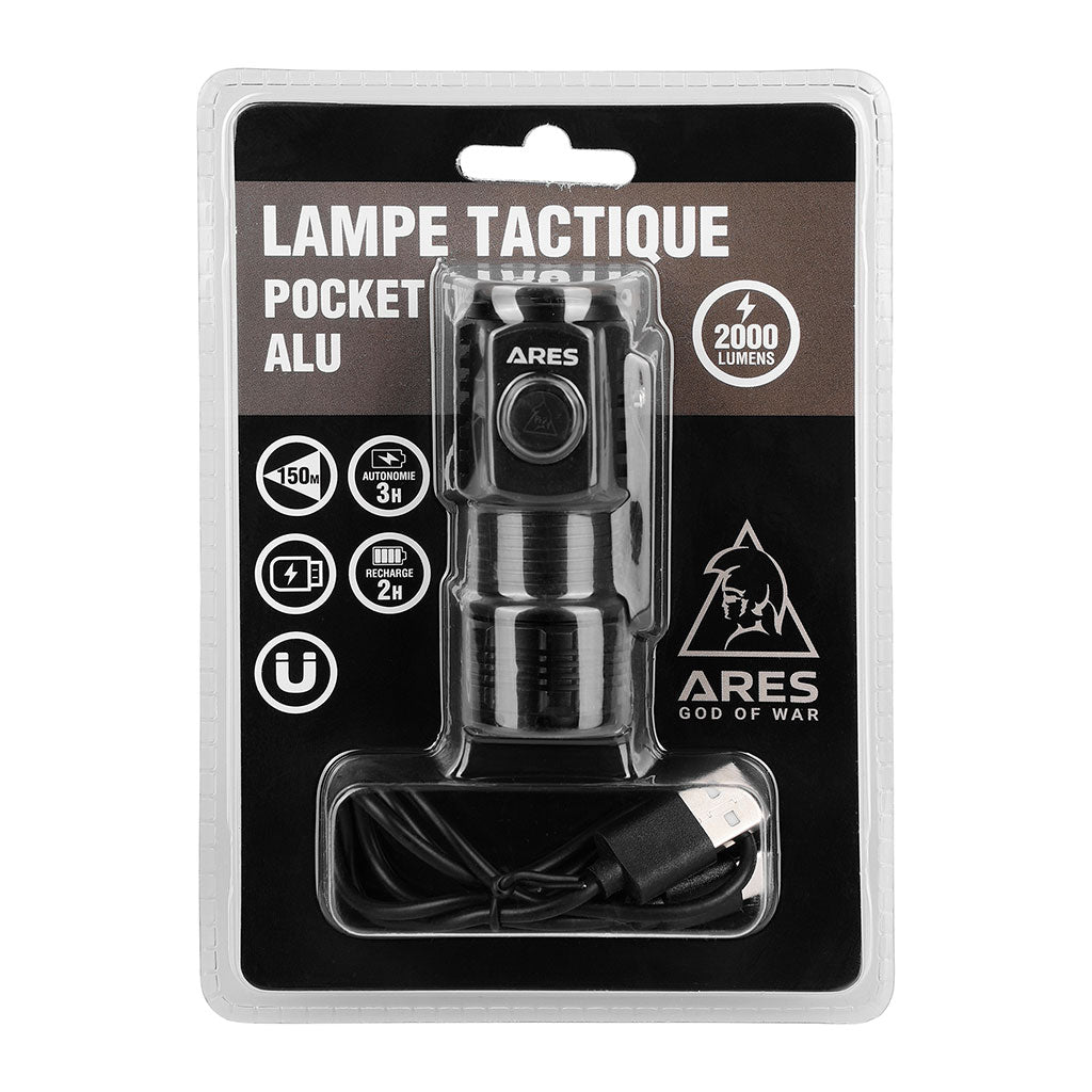 Lampe torche Ares Pocket en aluminium 2000 lumens rechargeable à culot magnétique