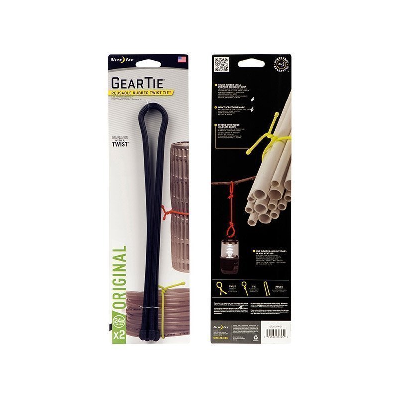 Attache torsadable Nite Ize Gear Tie Twist 60 cm à âme métallique, pack de 2
