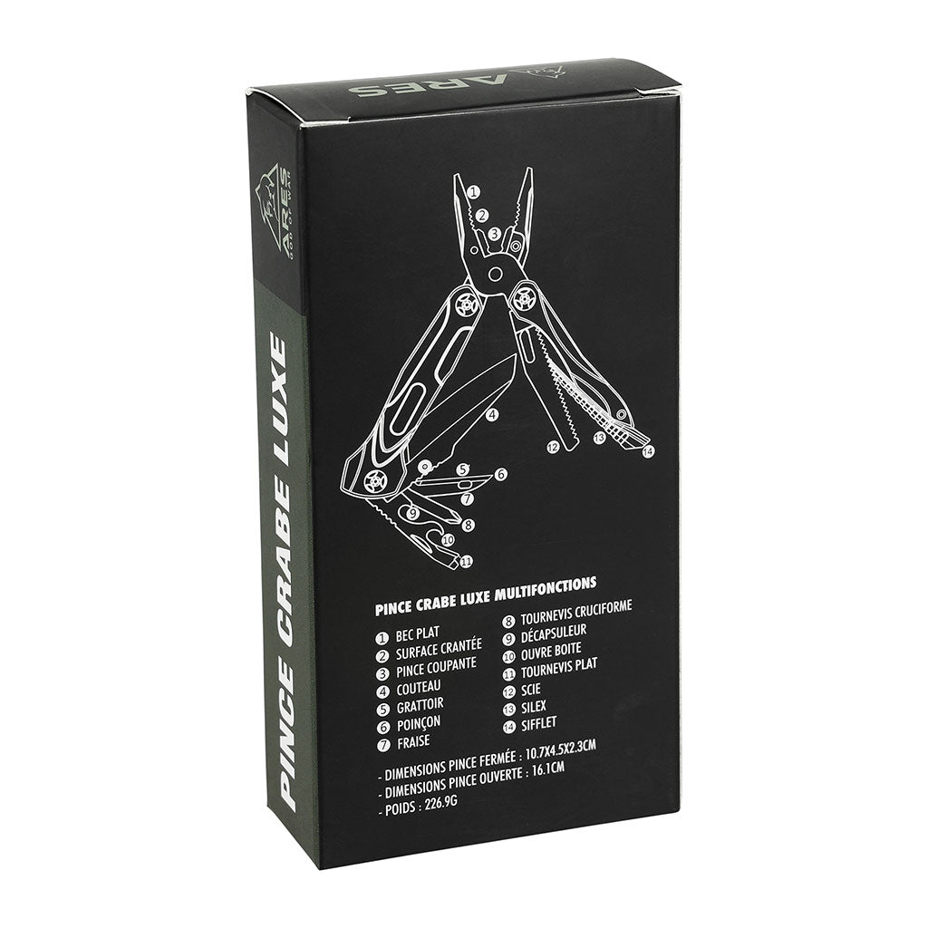 Pince multifonctions Ares Crabe Luxe 14 outils avec silex d'allumage et sifflet intégrés