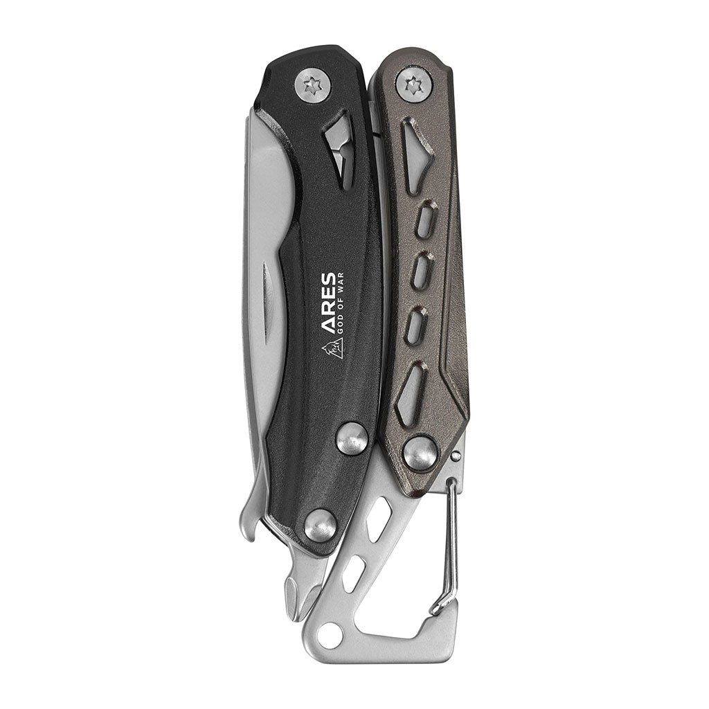 Pince multifonctions Ares Crabe Mini 6 outils avec mousqueton intégré et clip métallique