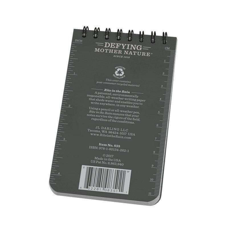 Carnet Rite In The Rain à spirale supérieure 7,5 × 12,5 cm 100 pages Polydura