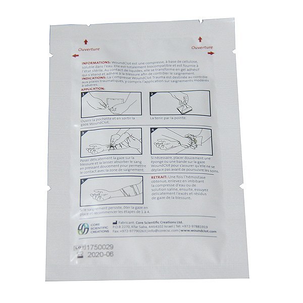 Pansement hémostatique WoundClot Trauma 8 x 20 cm dispositif classe IIb marquage CE
