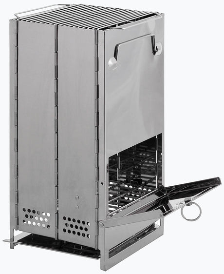 Réchaud fusée pliant Fox Outdoor en acier inoxydable avec grille et bac à cendres
