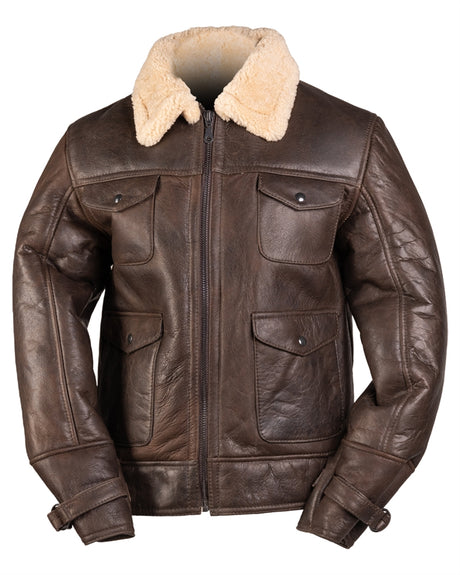 Blouson aviateur type A4 Mil-Tec en peau lainee d'agneau avec quatre poches a rabat
