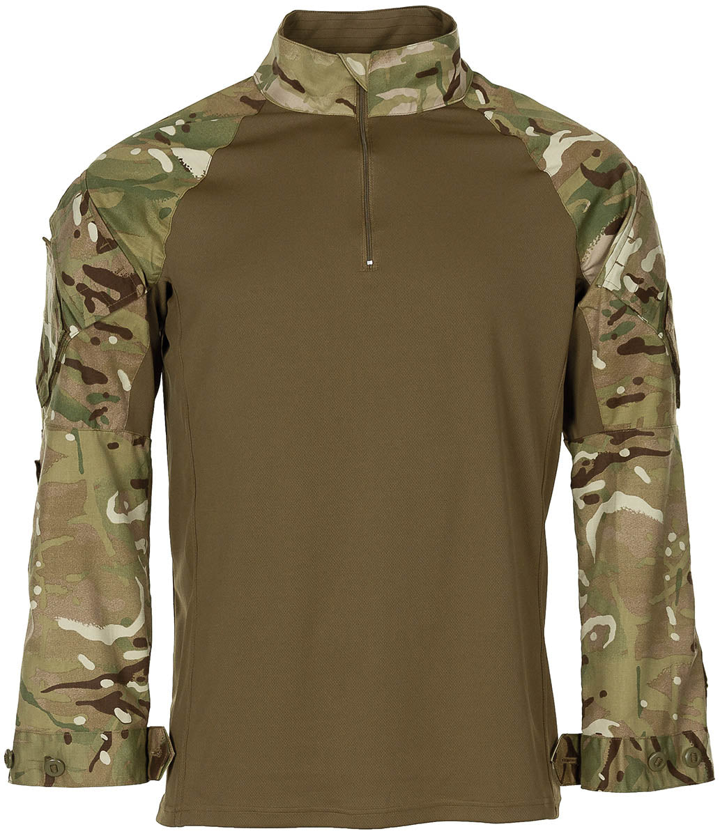 Chemise de combat UBAS britannique Ubac Armour tout polyester en maille Coolmax port à droite, motif MTP, surplus d'occasion, lot de 10