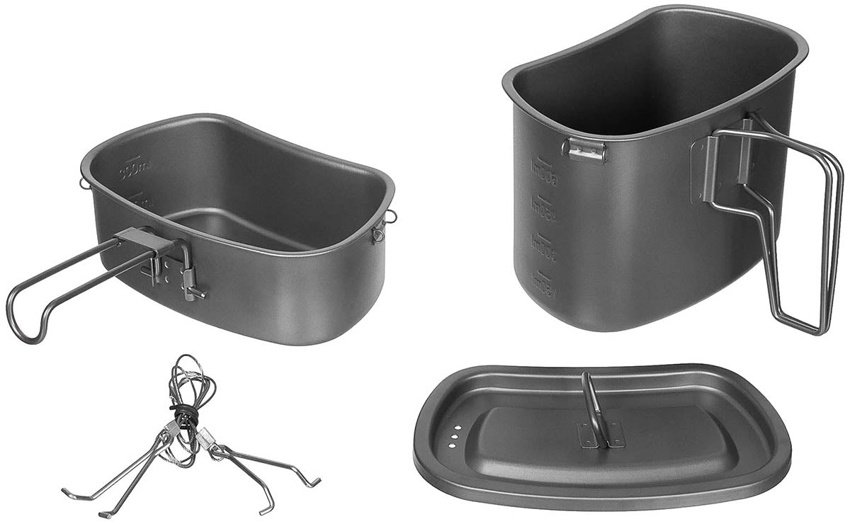 Popote en titane Fox Outdoor 3 pièces avec suspension inox et anses rabattables