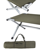 Lit picot type US Mil-Tec en aluminium 190 x 65 cm charge 250 kg avec sac de transport