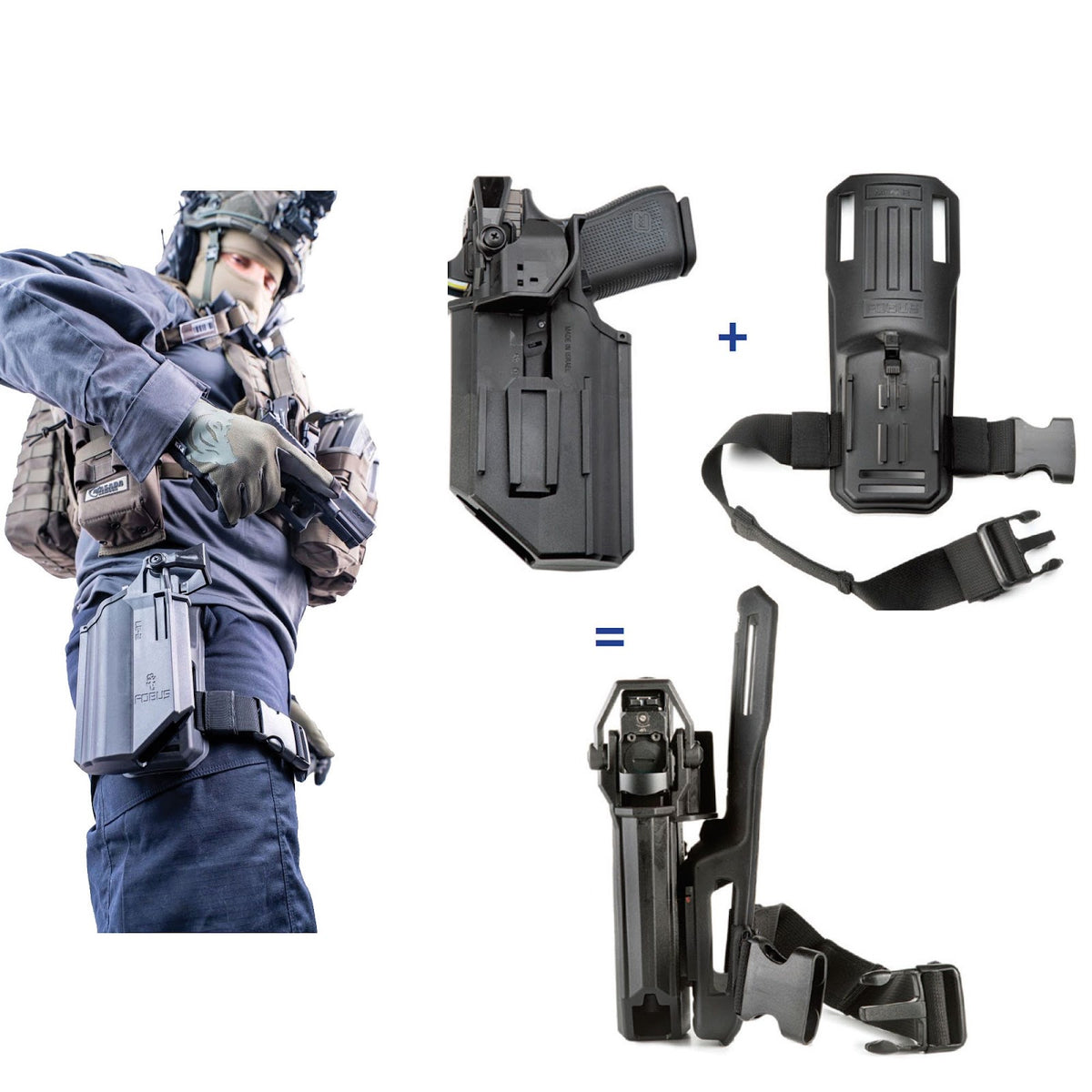 Holster à port apparent Fobus LE2 MEX2 polymère renforcé pour Glock 17, 19 et 45