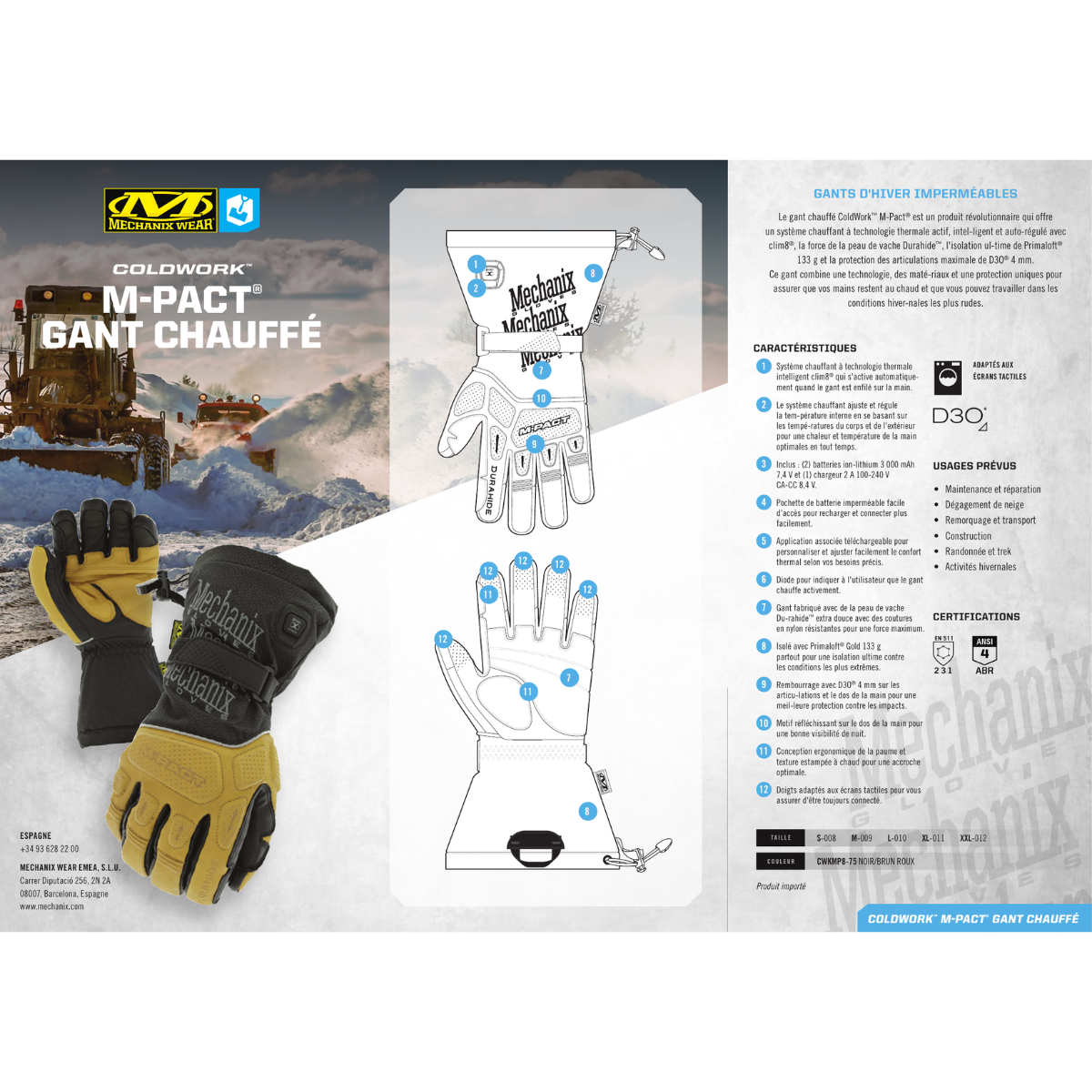 Gants chauds Mechanix M-Pact Clim8