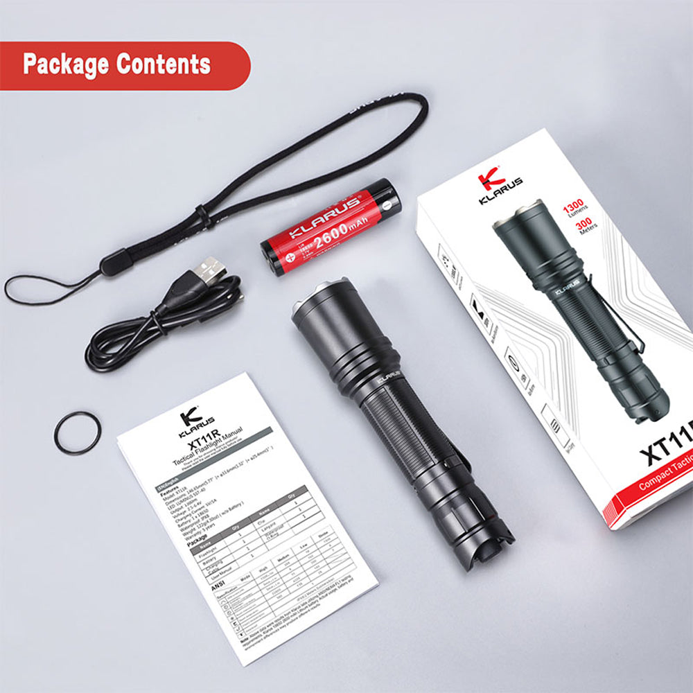 Lampe tactique Klarus XT11R 1 300 lumens portée 300 m IPX8 en alliage d'aluminium de qualité
