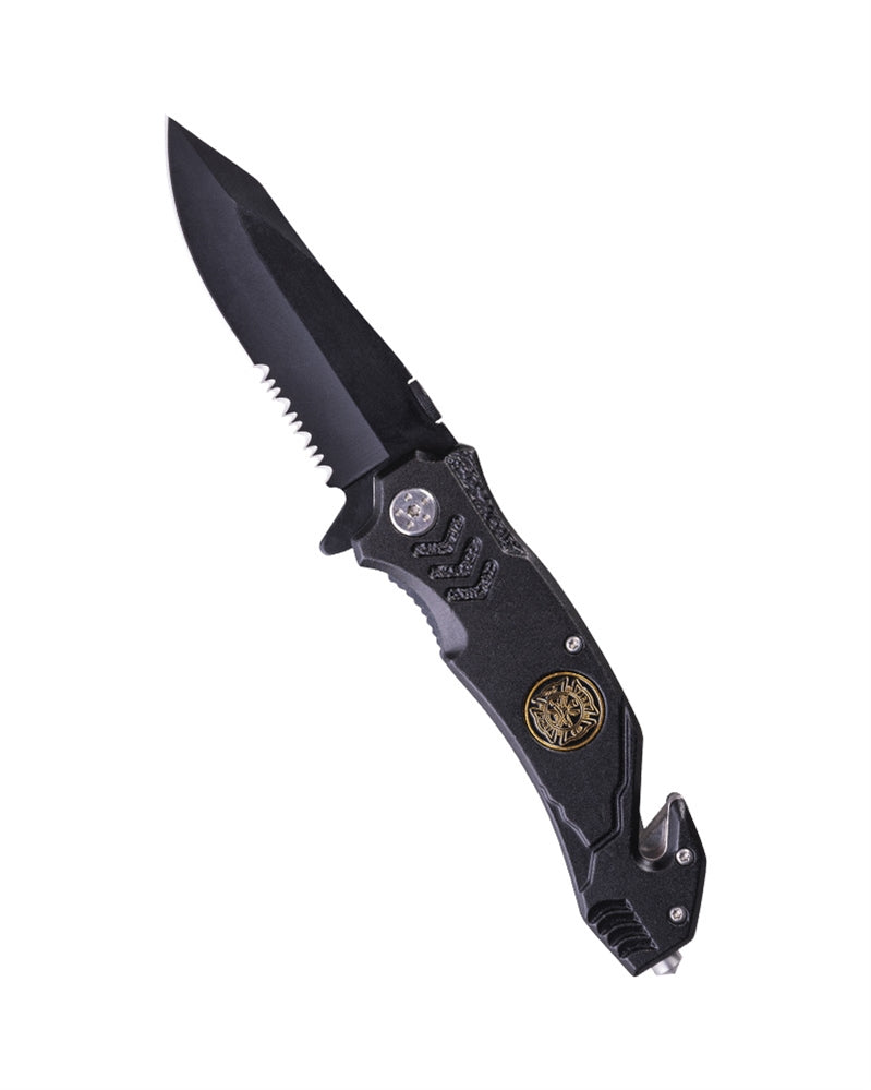 Couteau pliant de secours Mil-Tec Fire Brigade lame 440A de 8,3 cm avec brise-vitre