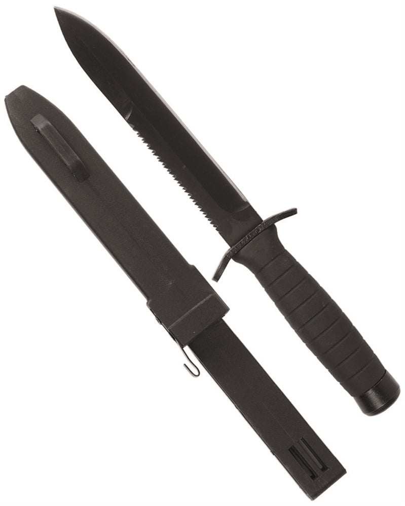 Couteau à lame fixe Mil-Tec avec scie dorsale 8 cm lame de 17 cm et fourreau ABS