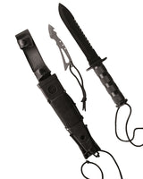 Couteau de survie Mil-Tec lame inox 16 cm avec nécessaire de survie de douze éléments