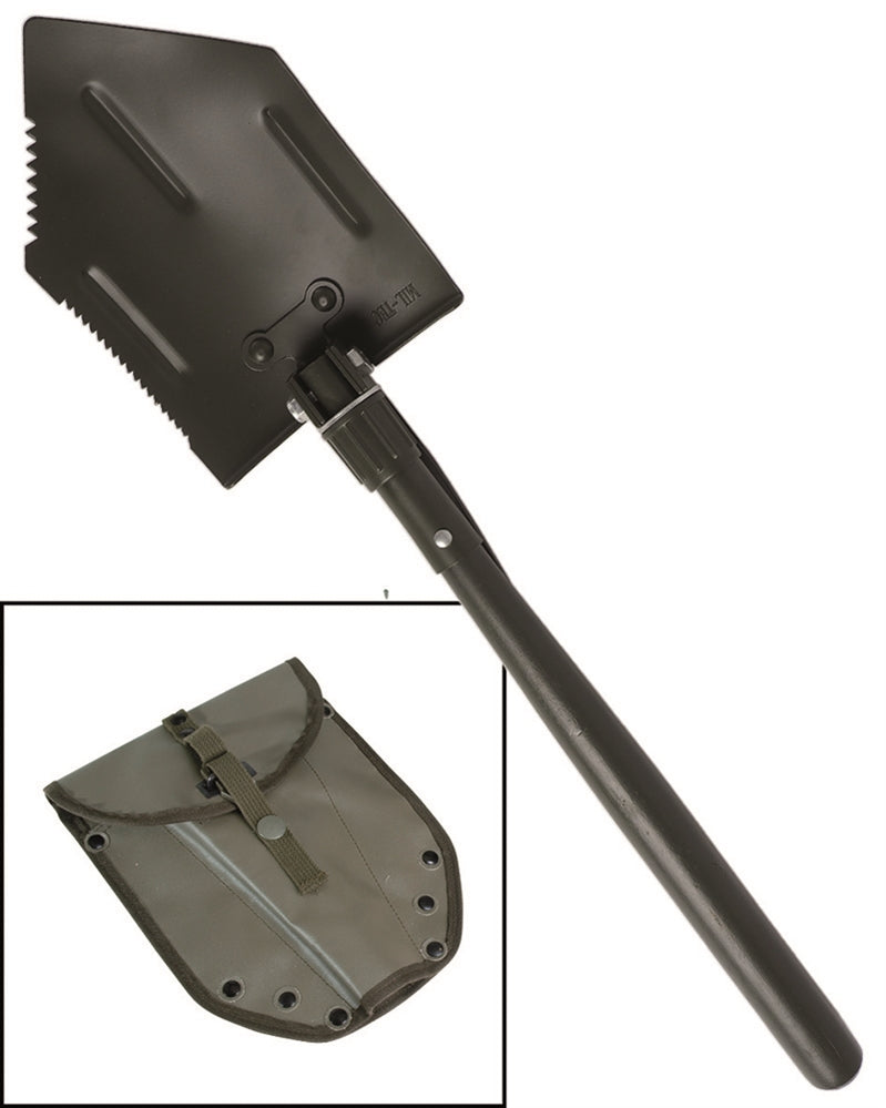 Pelle pliable type US Mil-Tec avec pioche manche en bois 780 g et housse de lame