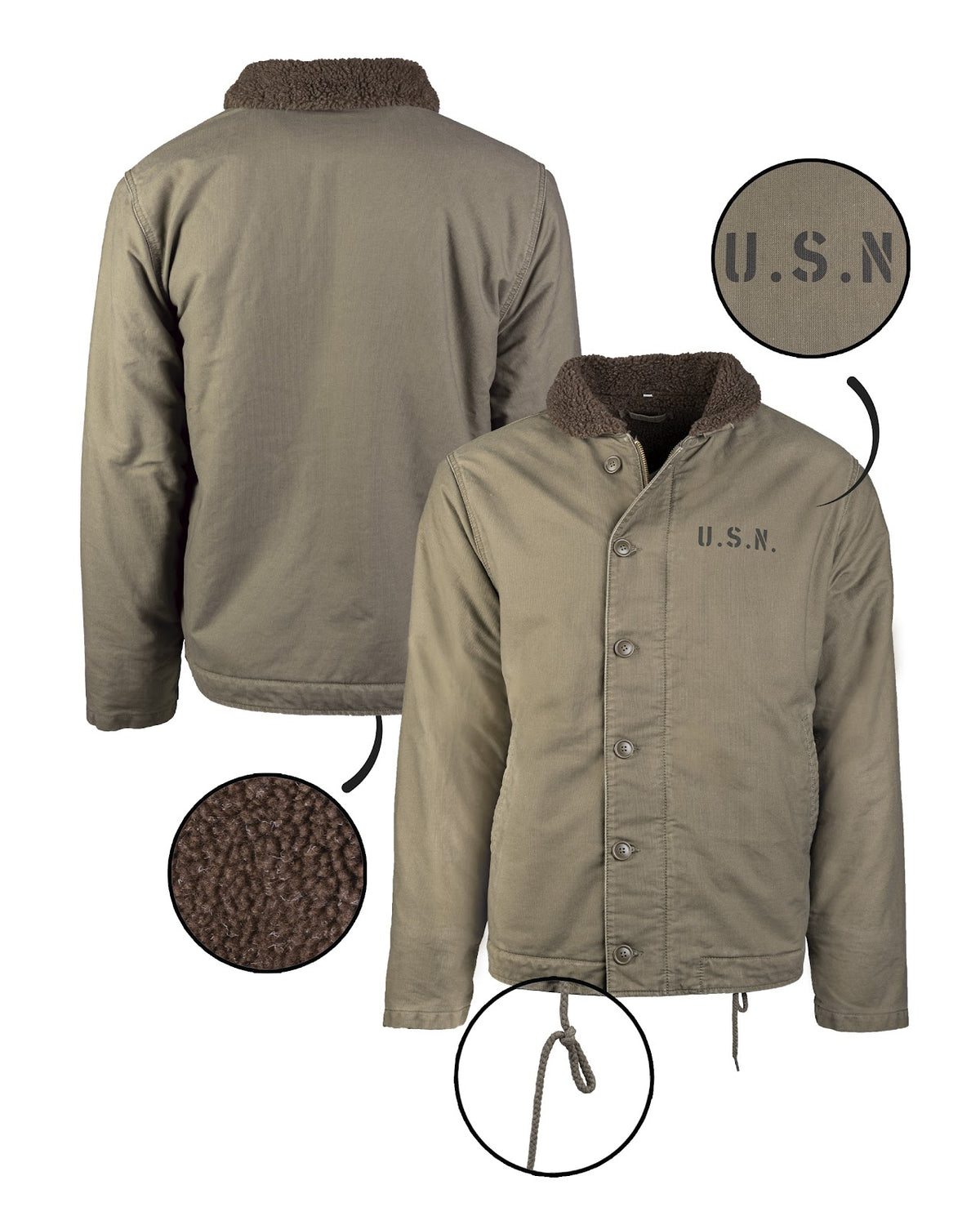 Blouson type US Navy N-1 Mil-Tec en coton avec doublure peluche et glissière métallique