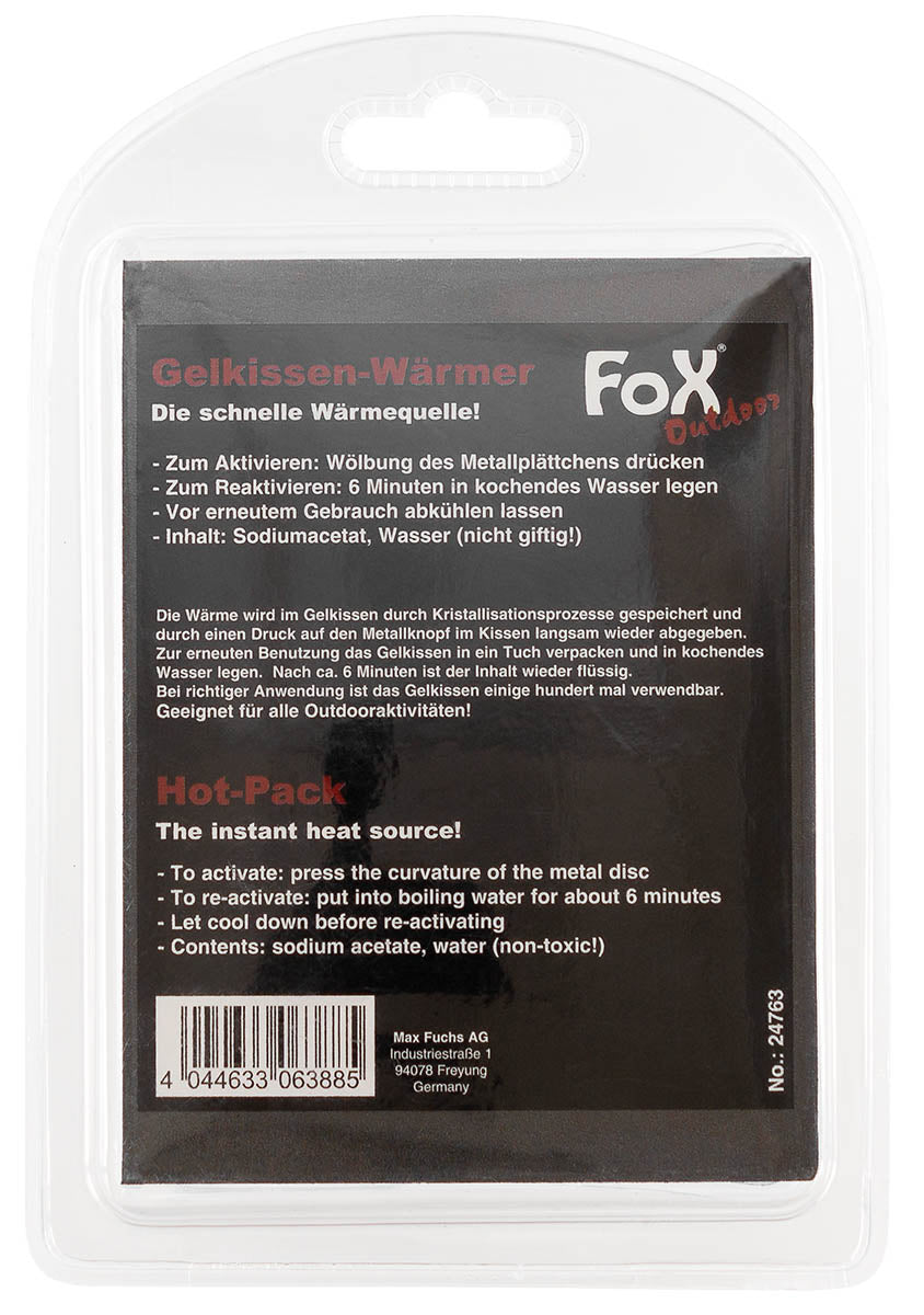 Chaufferette gel réactivable Fox Outdoor 14 x 10 x 2 cm 290 g à acétate de sodium