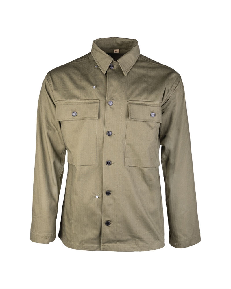 Chemise de campagne type US Mil-Tec en coton sergé chevrons pour reconstitution