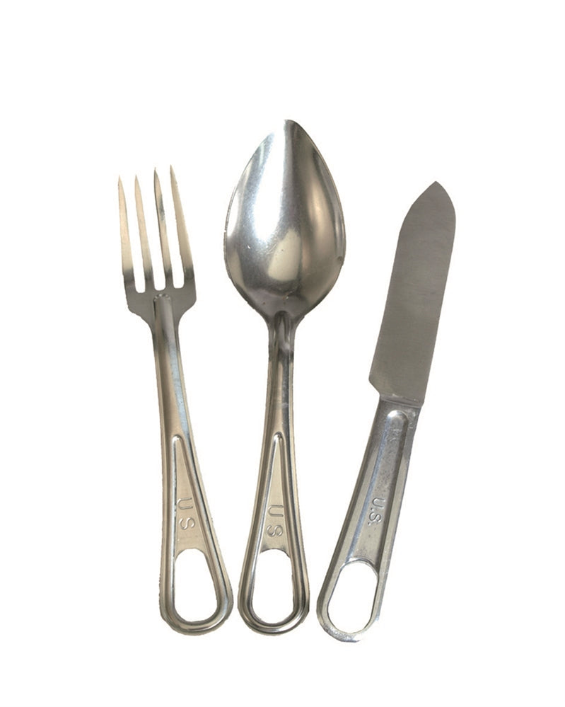 Couverts trois pièces type US 1942 Mil-Tec en acier inoxydable, manche aluminium