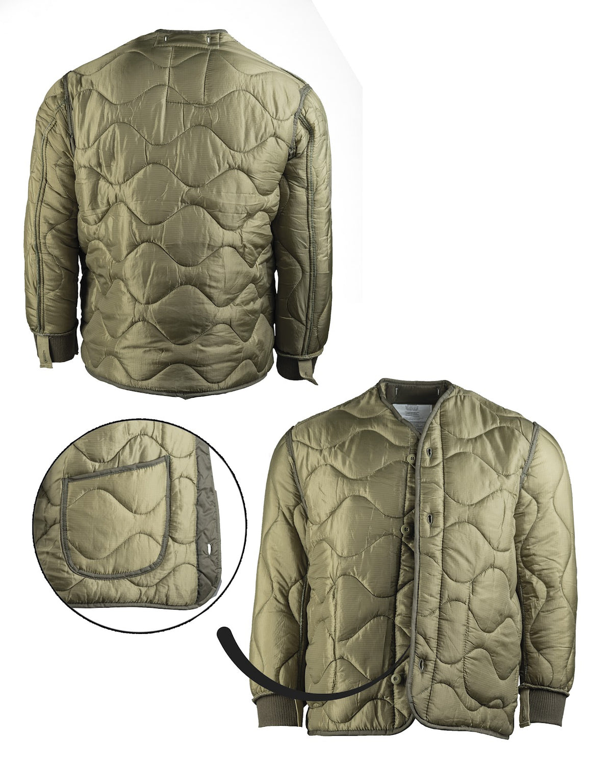 Sous-veste doublure pour veste M65 Mil-Tec en nylon matelasse 120 g/m2 a boutonner