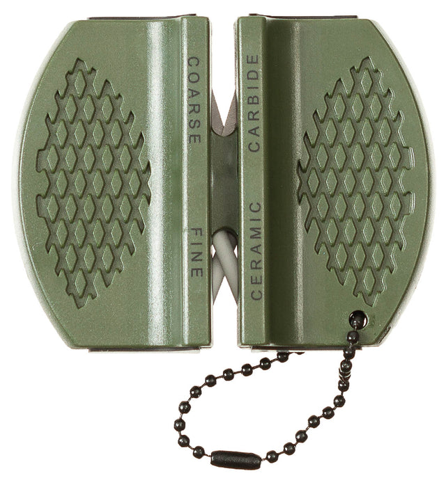 Aiguiseur de couteau MFH DUO à passes carbure et céramique 7,5 x 6 cm avec chaînette