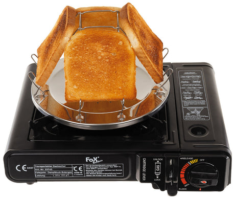 Grille-pain de camping pliant Fox Outdoor en acier inoxydable 4 tranches avec pince