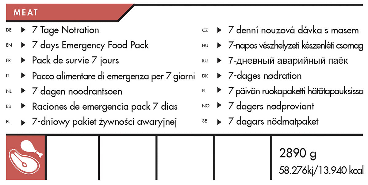 Ration lyophilisée Trek'n Eat 7 jours MEAT en caisse étanche refermable