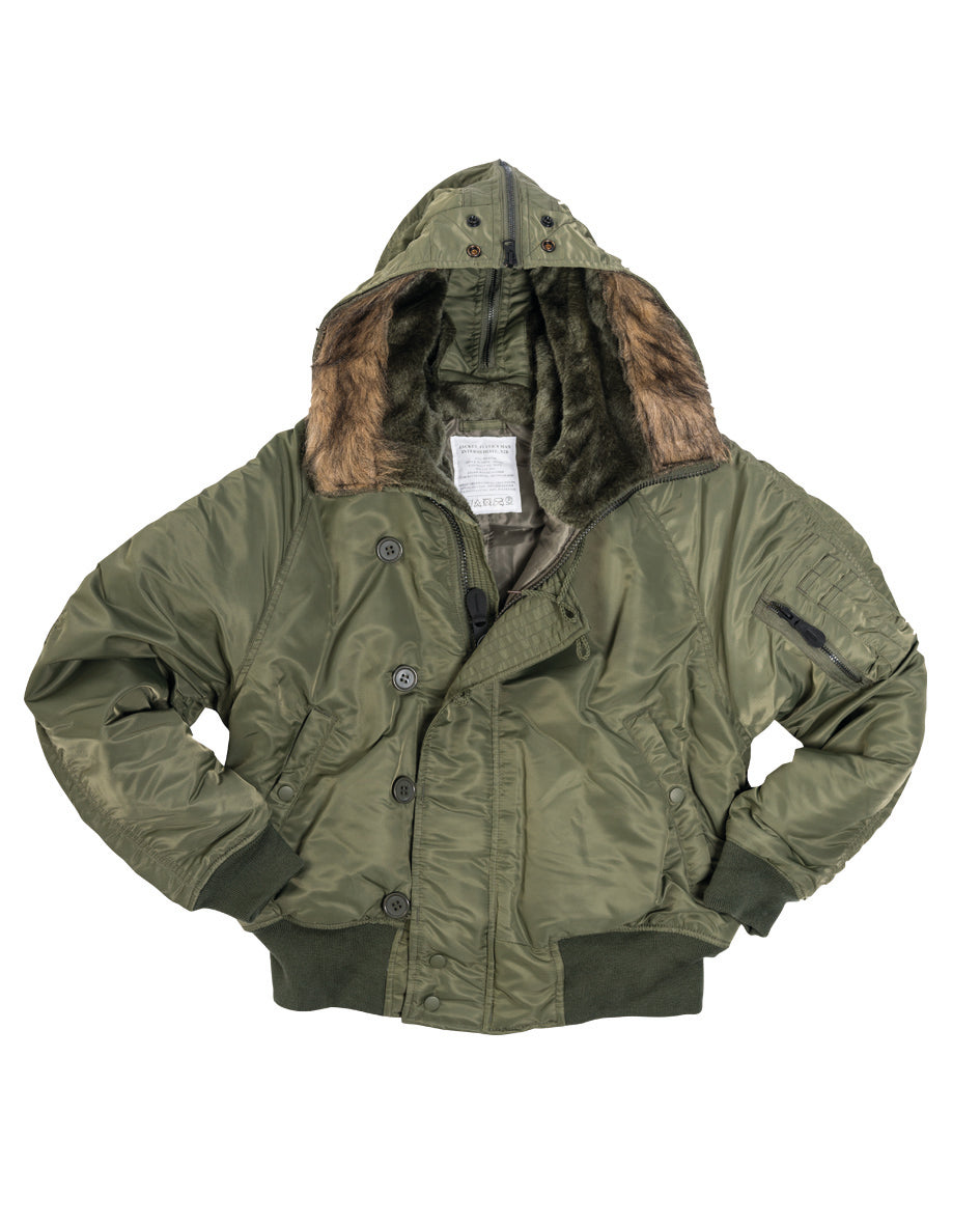 Blouson aviateur type N2B Mil-Tec en nylon ouaté 200 g/m² avec capuche à fourrure