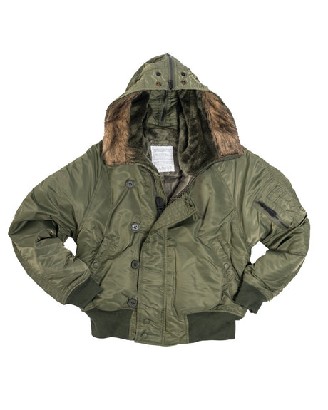Blouson aviateur type N2B Mil-Tec en nylon ouaté 200 g/m² avec capuche à fourrure