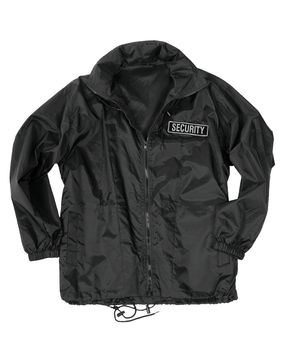 Veste coupe-vent Mil-Tec Security en nylon avec capuche intégrée et écusson amovible