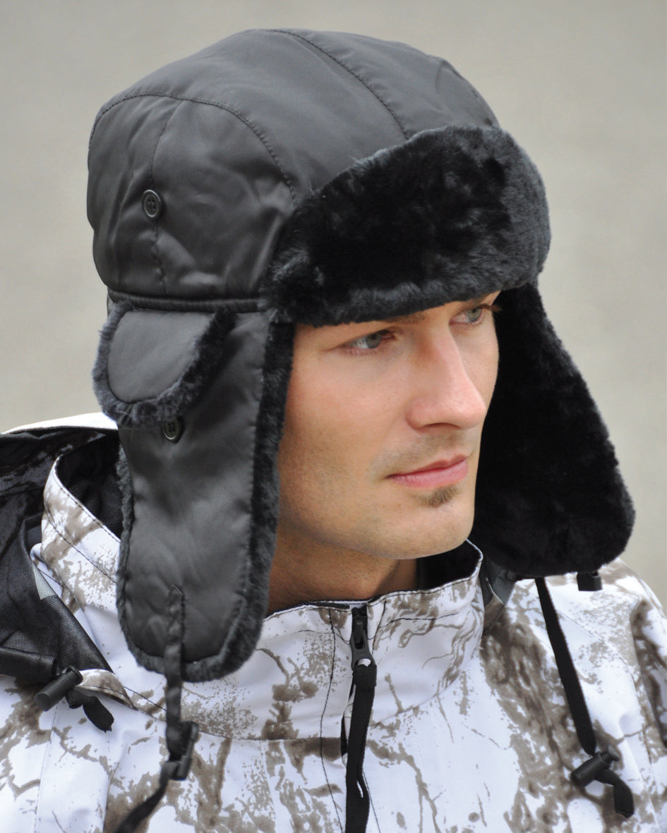 Bonnet aviateur type MA1 Mil-Tec en polyester garni avec fausse fourrure et clip menton