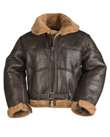 Blouson aviateur type RAF Mil-Tec en peau lainée d'agneau avec demi-ceinture à boucle laiton