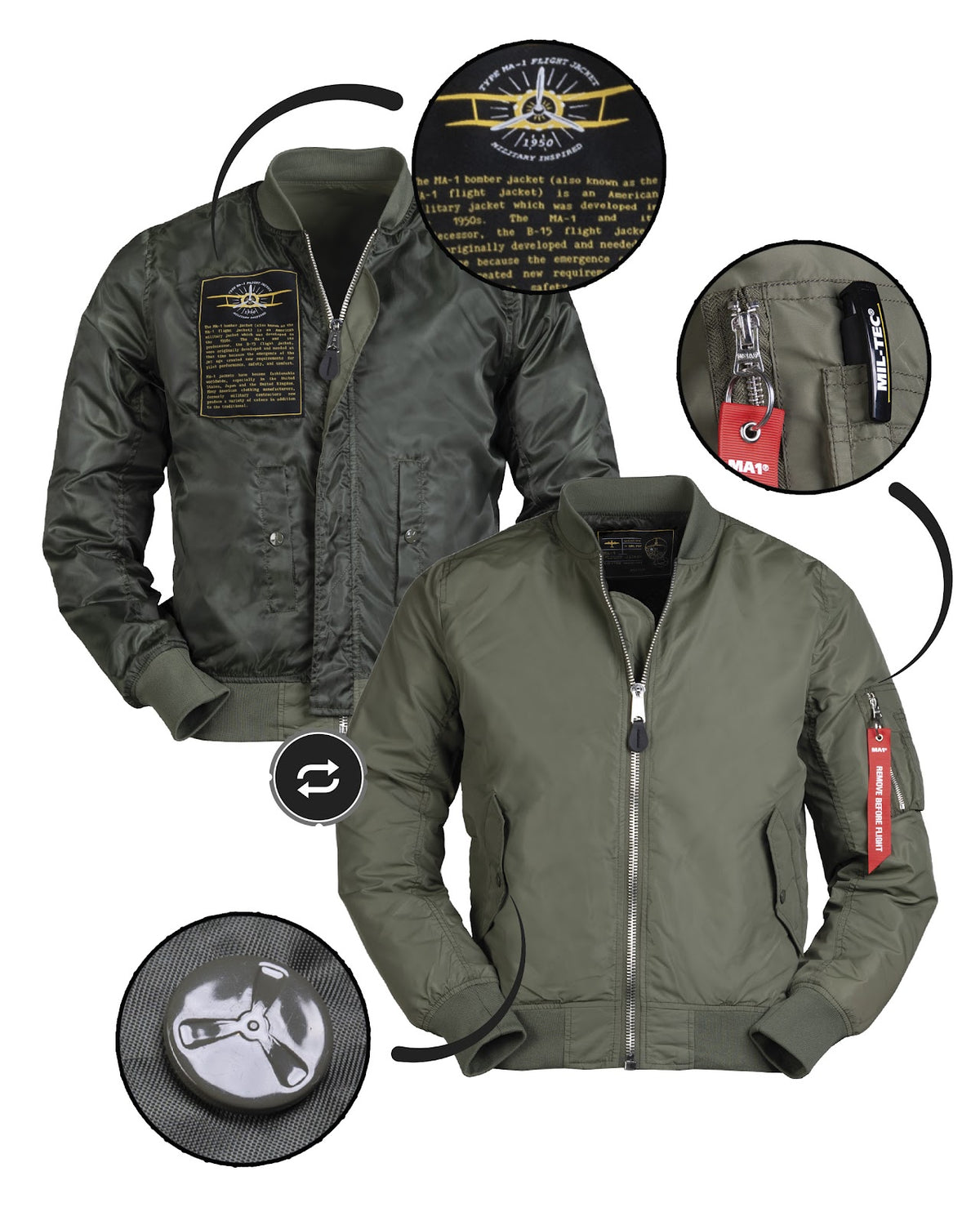 Blouson aviateur type MA1 Summer Mil-Tec en nylon sans garnissage avec poche de bras
