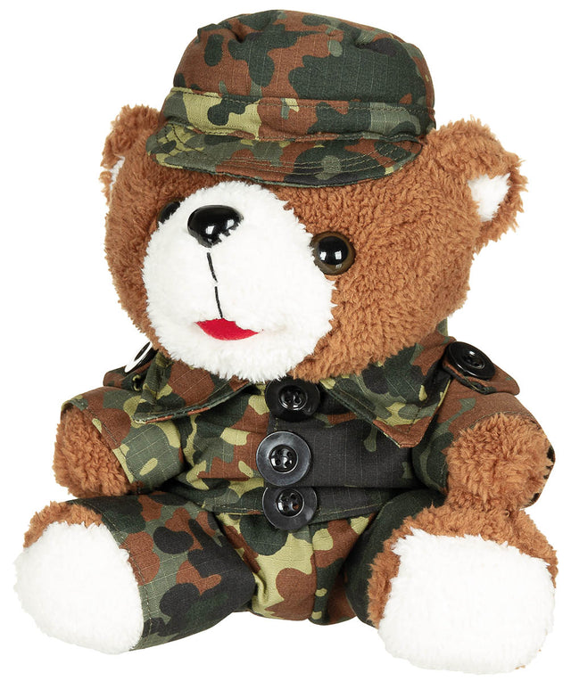 Ours en peluche MFH 28 cm en tenue militaire complète avec bonnet, article cadeau