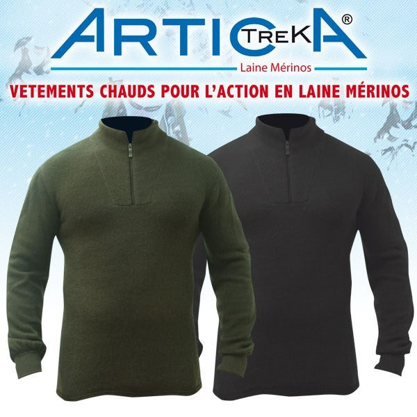Pull Artica Trek en laine mérinos 200 g/m² col montant à glissière et dos allongé