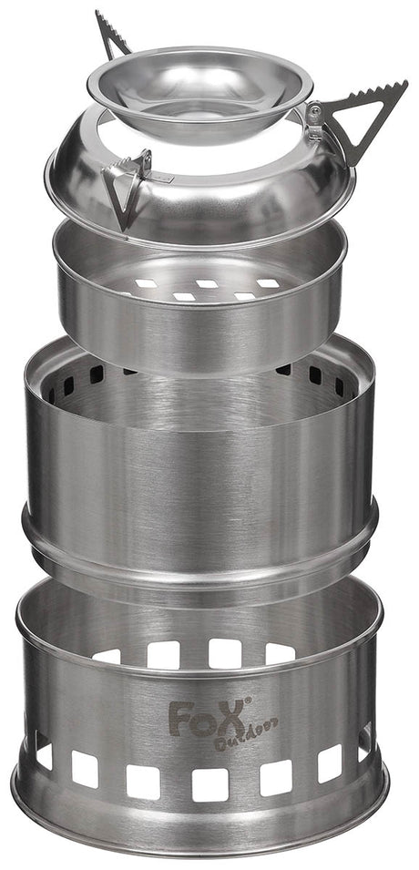 Réchaud Forest Fox Outdoor en acier inoxydable démontable pour combustible solide