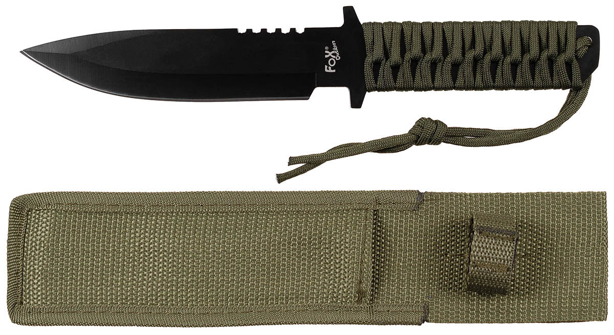 Couteau à lame fixe Fox Outdoor lame 16 cm manche tressé 220 g avec fourreau