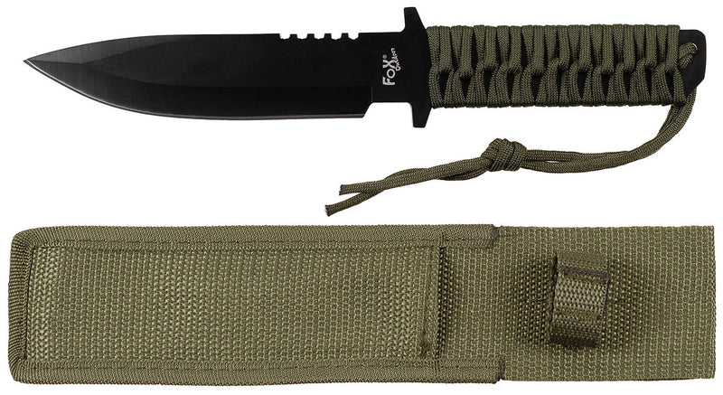Couteau à lame fixe Fox Outdoor lame 16 cm manche tressé 220 g avec fourreau
