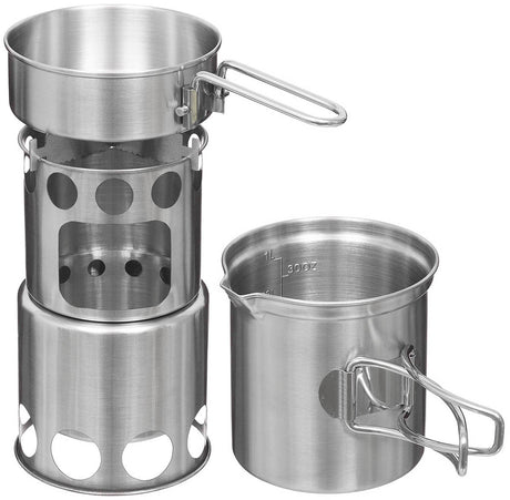 Popote Fox Outdoor Travel en acier inoxydable 1,125 L avec réchaud et filet